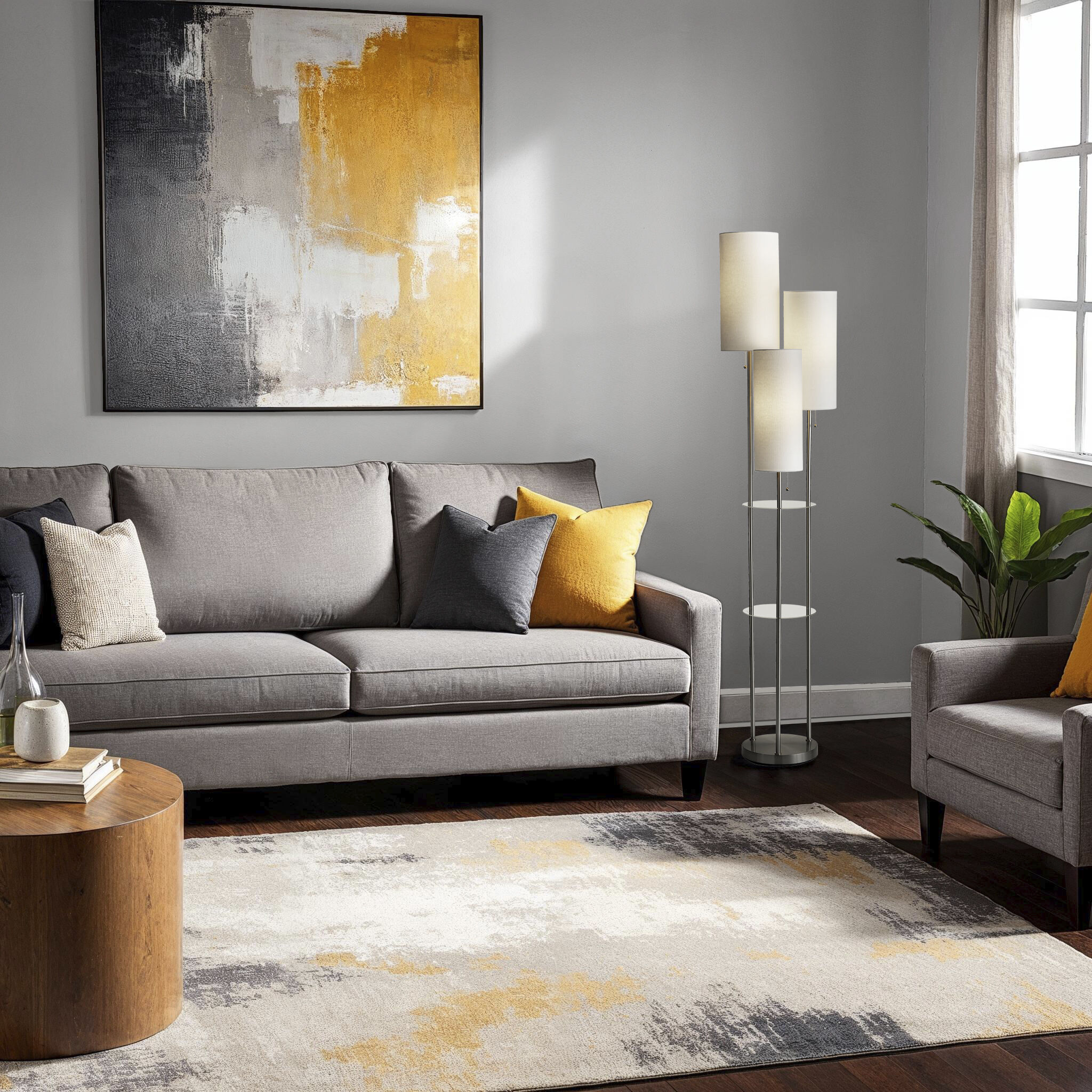 Trio 67.75 inch 40 watt Brushed Steel Floor Lamp Portable Light in White Linen